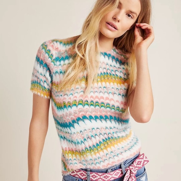 Anthropologie Marbled Eyelash Fuzzy Sweater Top - Picture 1 of 6